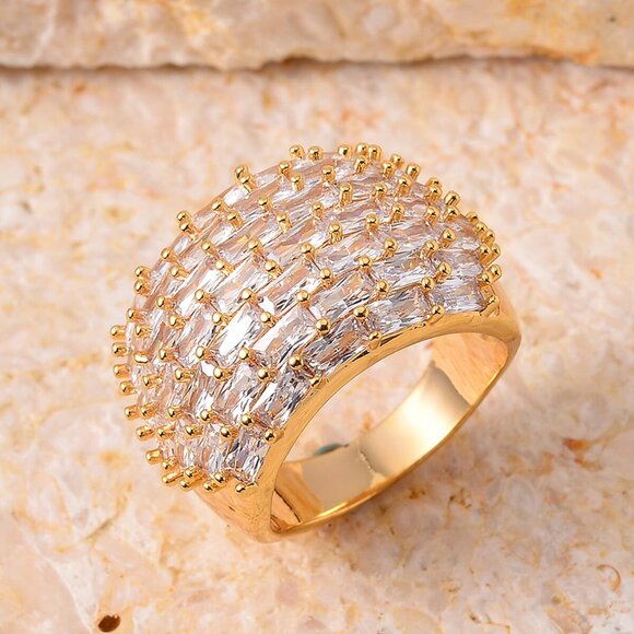 Ring Simulated Diamond Dome in Goldtone Size 7 - Picture 1 of 5